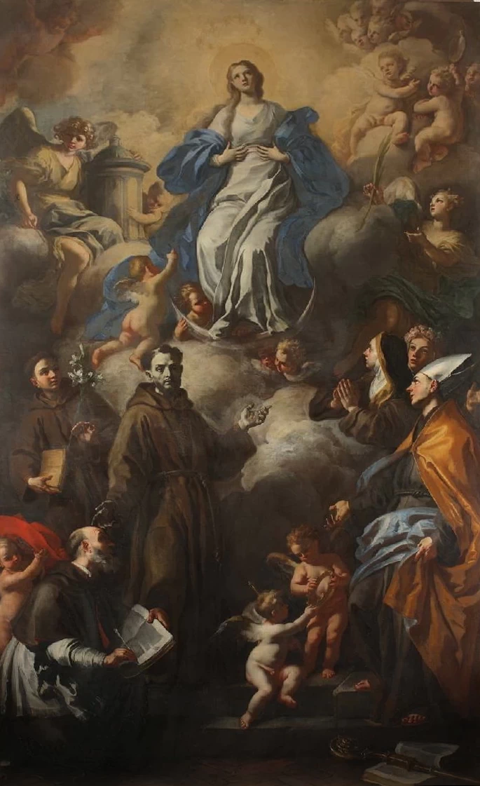Madonna immacolata tra santi in olio su tela